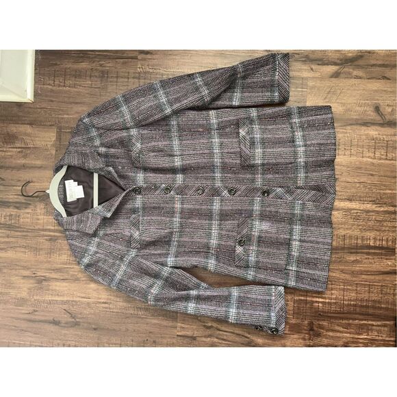 WORTH Wool/Silk Purple White Red Plaid Button Coat, Size 16 - Picture 3 of 8